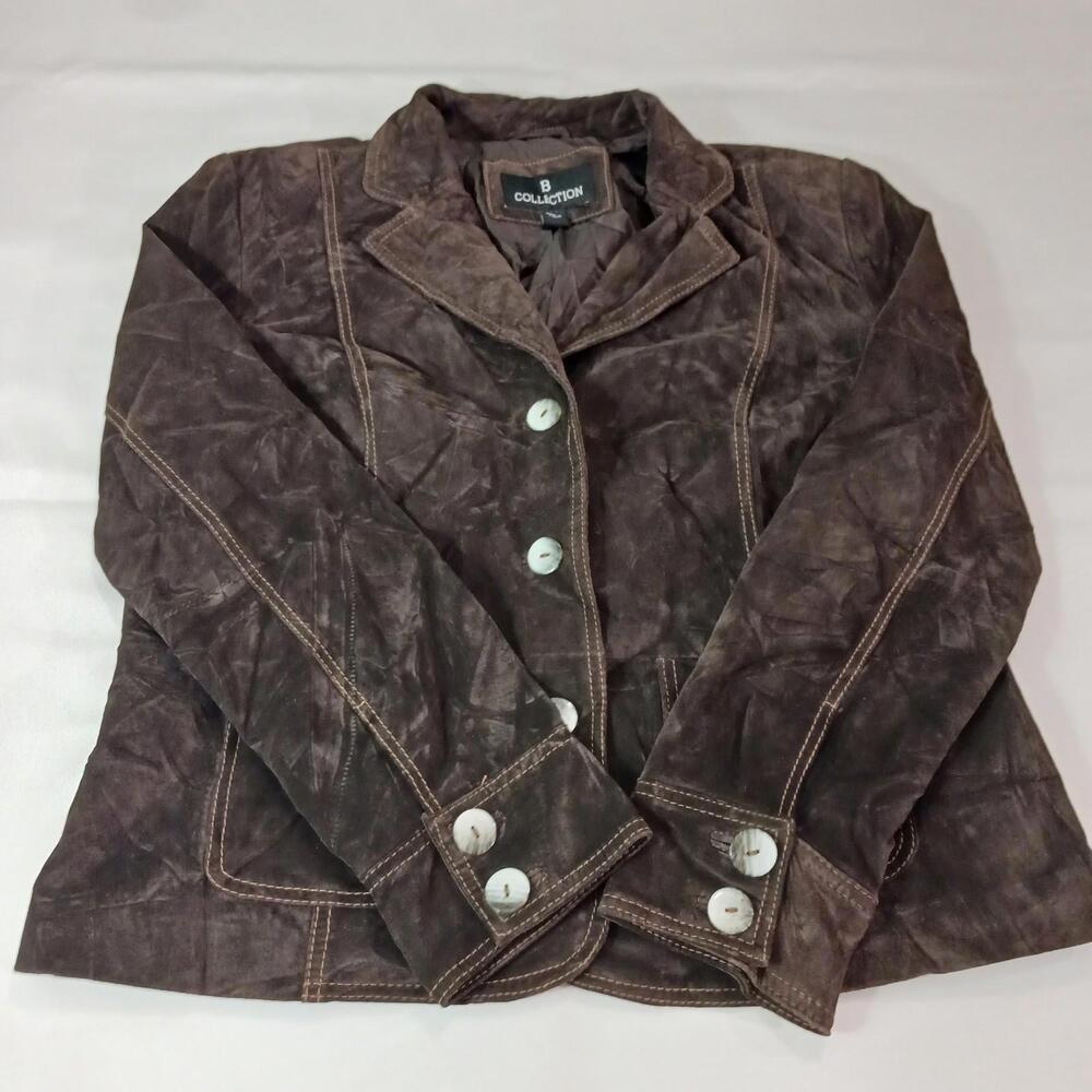 Vintage B Collection Women's Dark Brown Genuine Leather Button Jacket Size XL